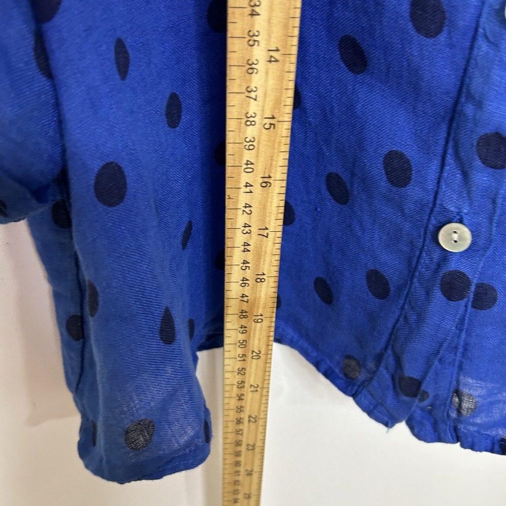 Made In Italy Top Women Medium‎ Blue Button Down Shirt Polka Dots Pocket Linen - Picture 5 of 9
